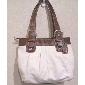 Coach White and Brown Pleated Shoulder Bag